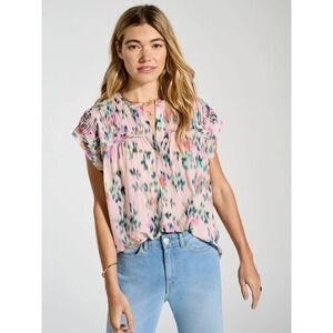 Baukjen Pink Gia Floral‎ Watercolor Short Sleeve Blouse Size US 4
